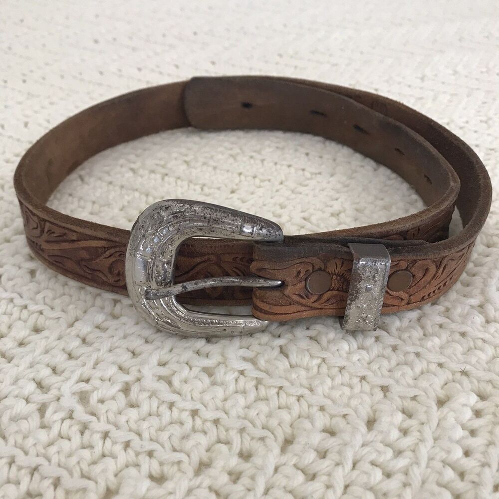 VTG Hand Tooled Leather Belt 26" Sand & Sage Colorado Floral